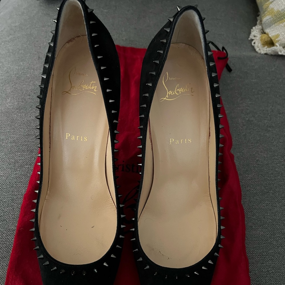 Black velour spiked 100% authentic heels